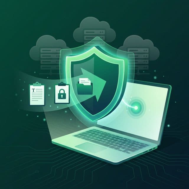 A locked shield icon protecting clipboard data on a local device