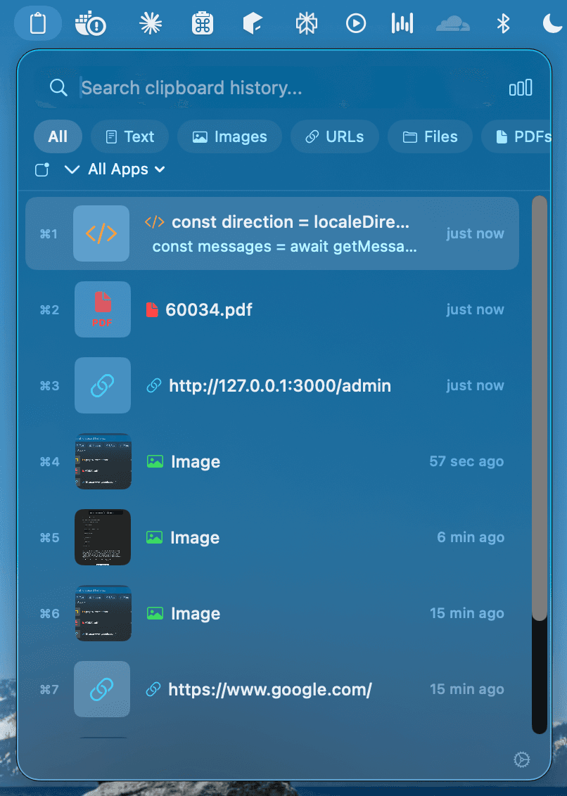 Recopy clipboard history interface